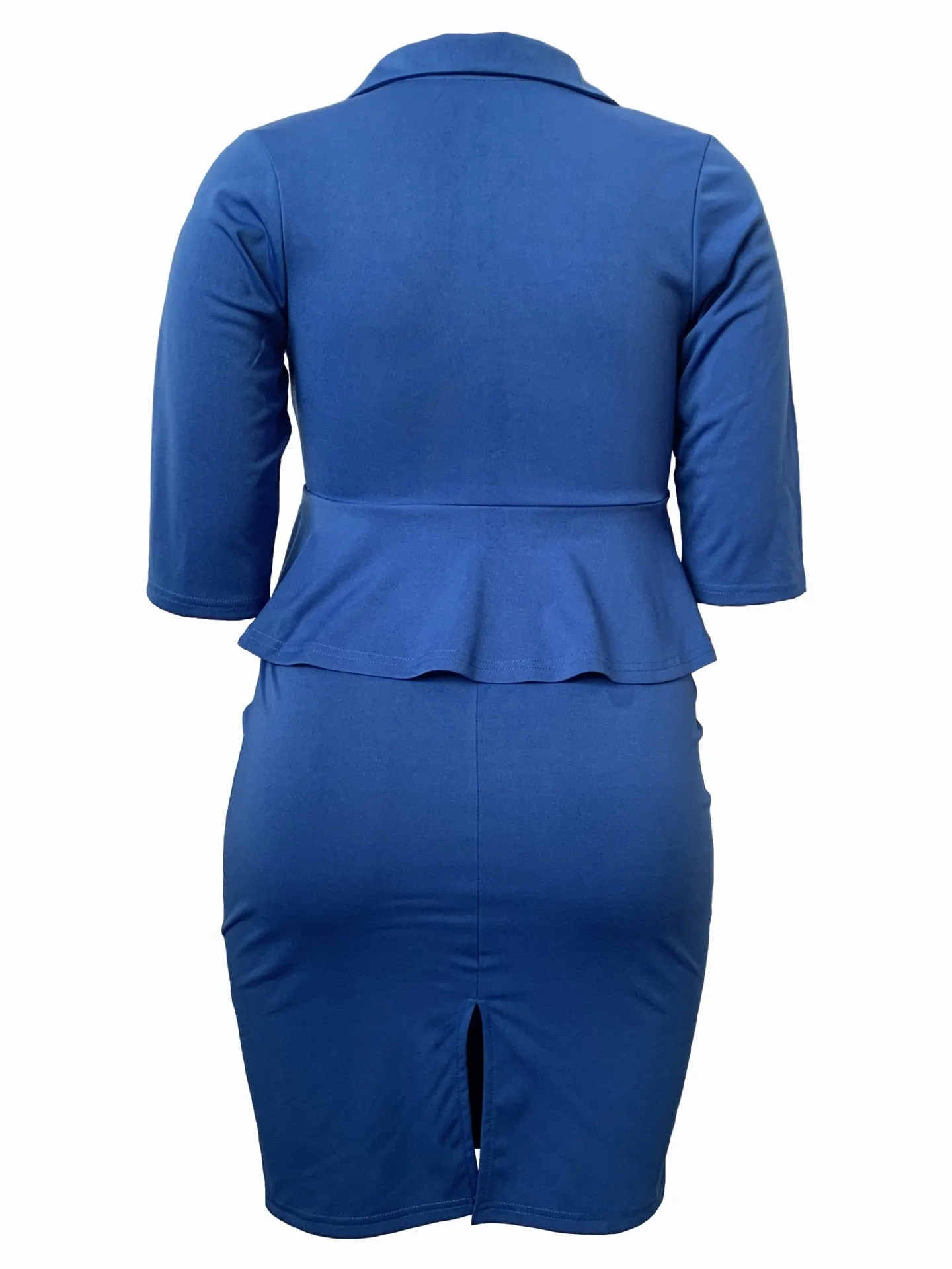 3/4 Sleeve Collared V-neck Top & Knee Length Skirts