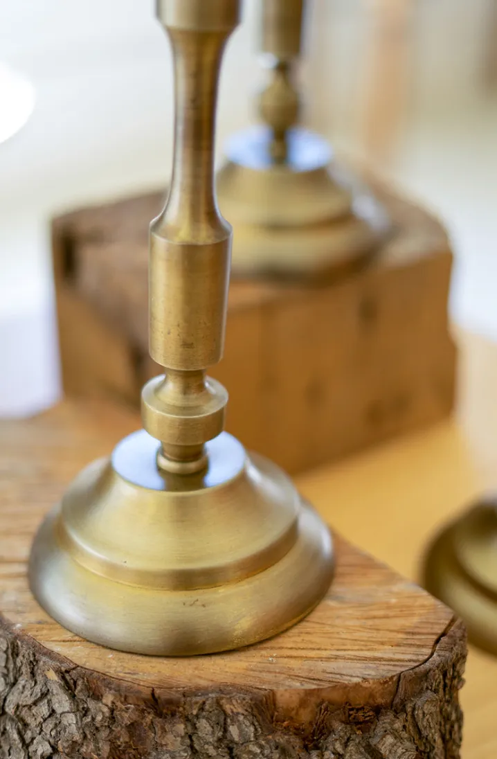Antique Brass Metal Taper Candle Stands Set