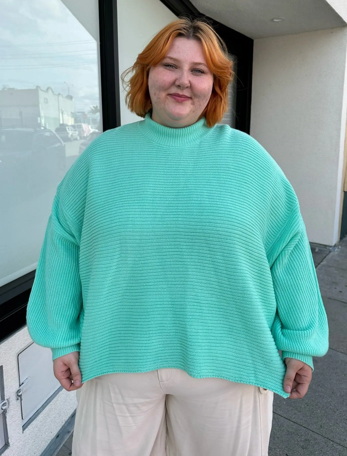 ASOS Cyan Teal Knit Mockneck Oversize Sweater, Size 18