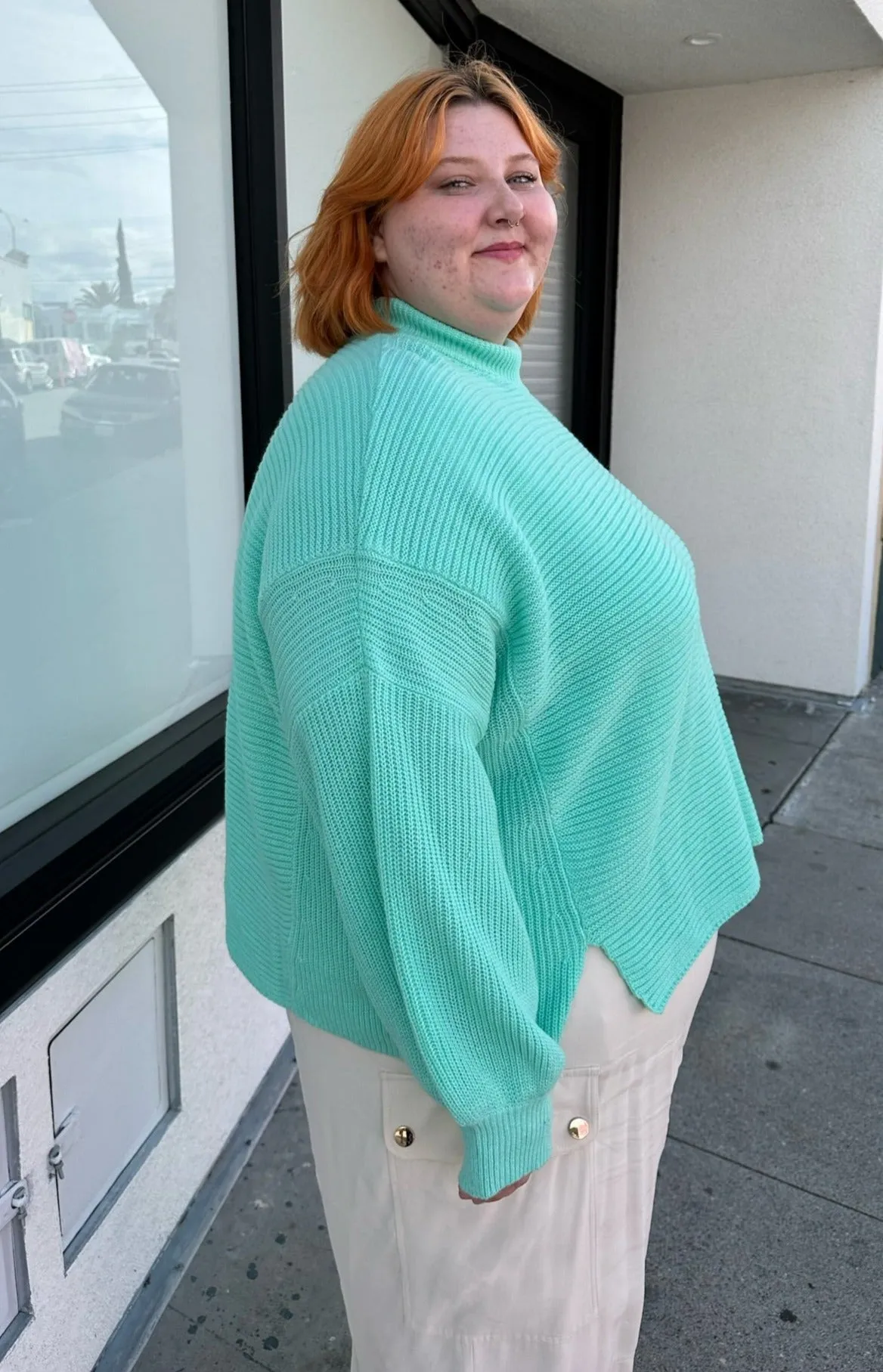ASOS Cyan Teal Knit Mockneck Oversize Sweater, Size 18
