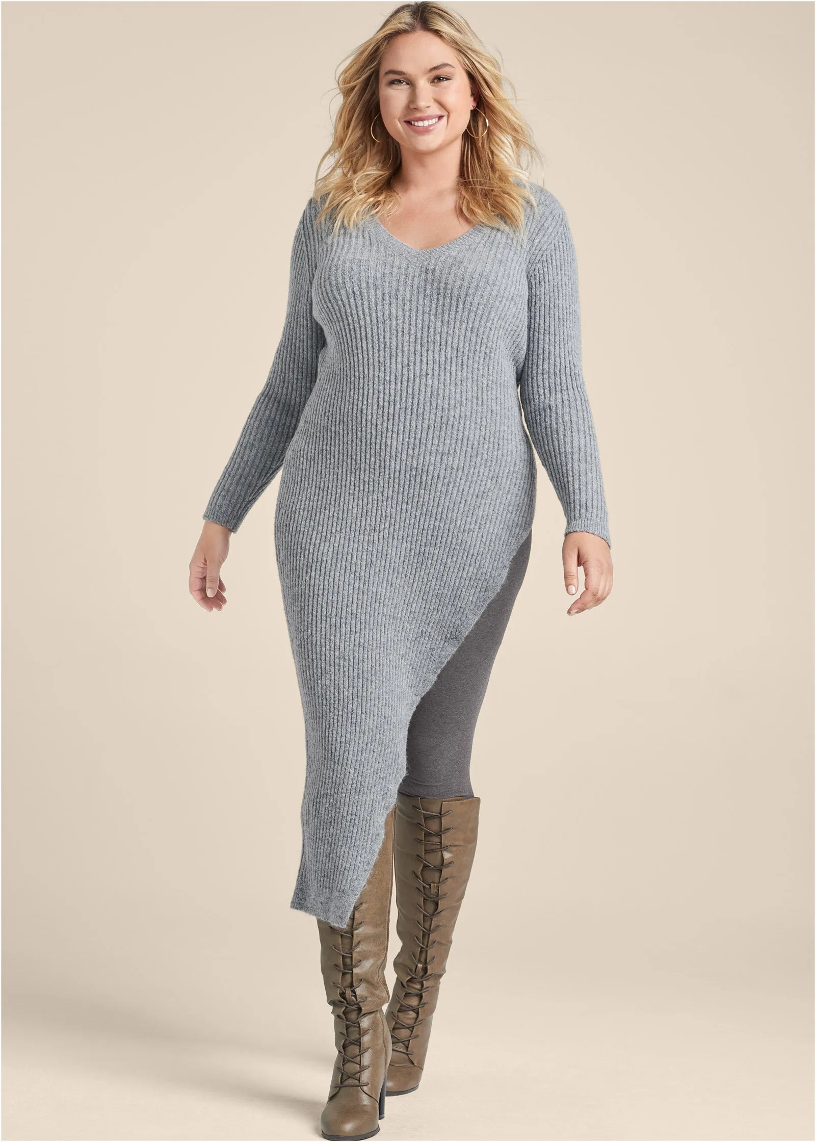 Asymmetrical Maxi Sweater - Heather Grey