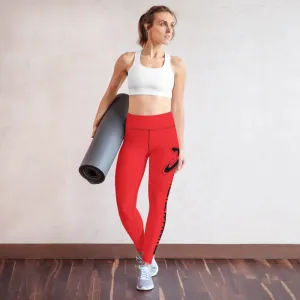 Athletic Apparatus Red 1 Black logo Yoga Leggings