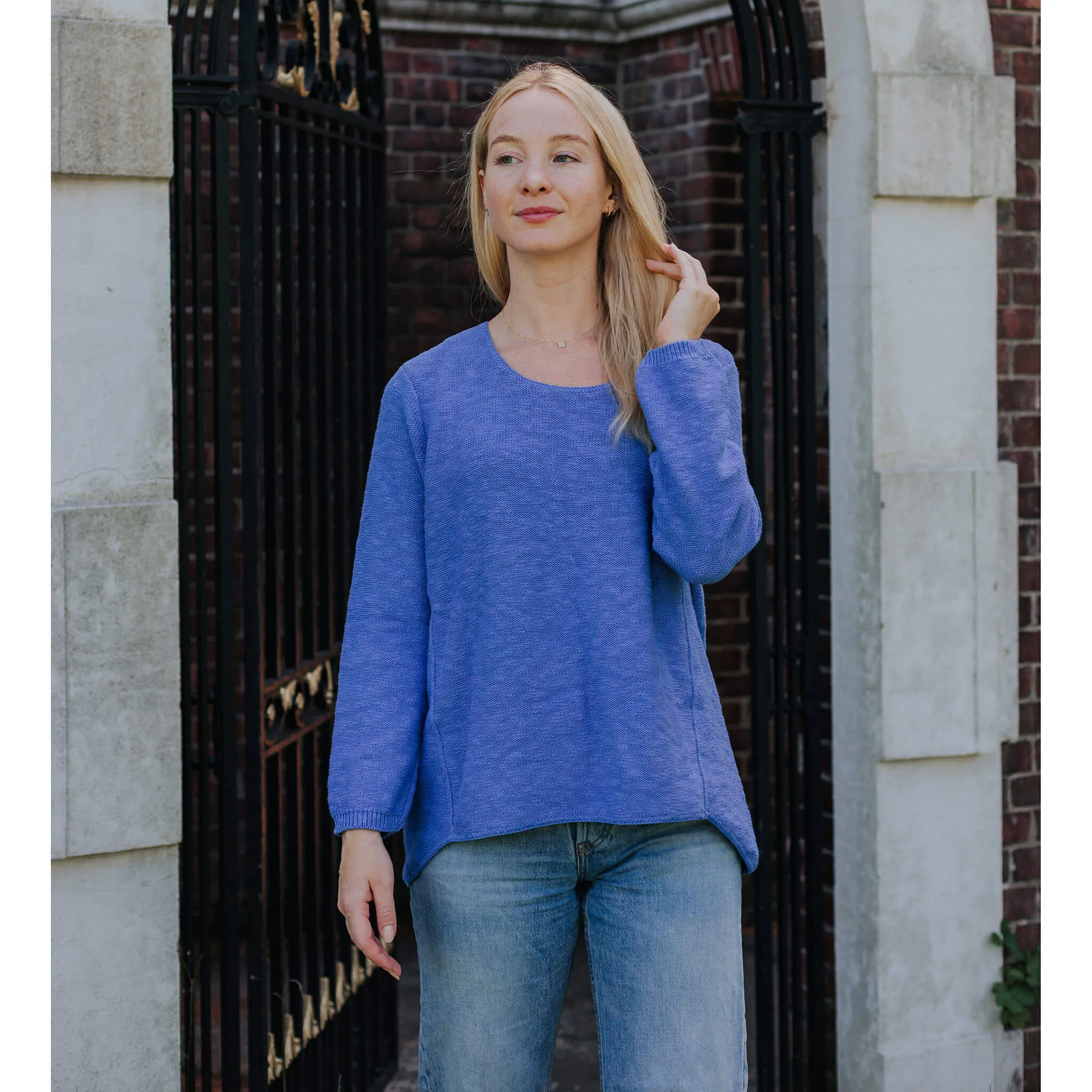 Avalin Front Seam Slub Crew Neck Sweater - Ocean