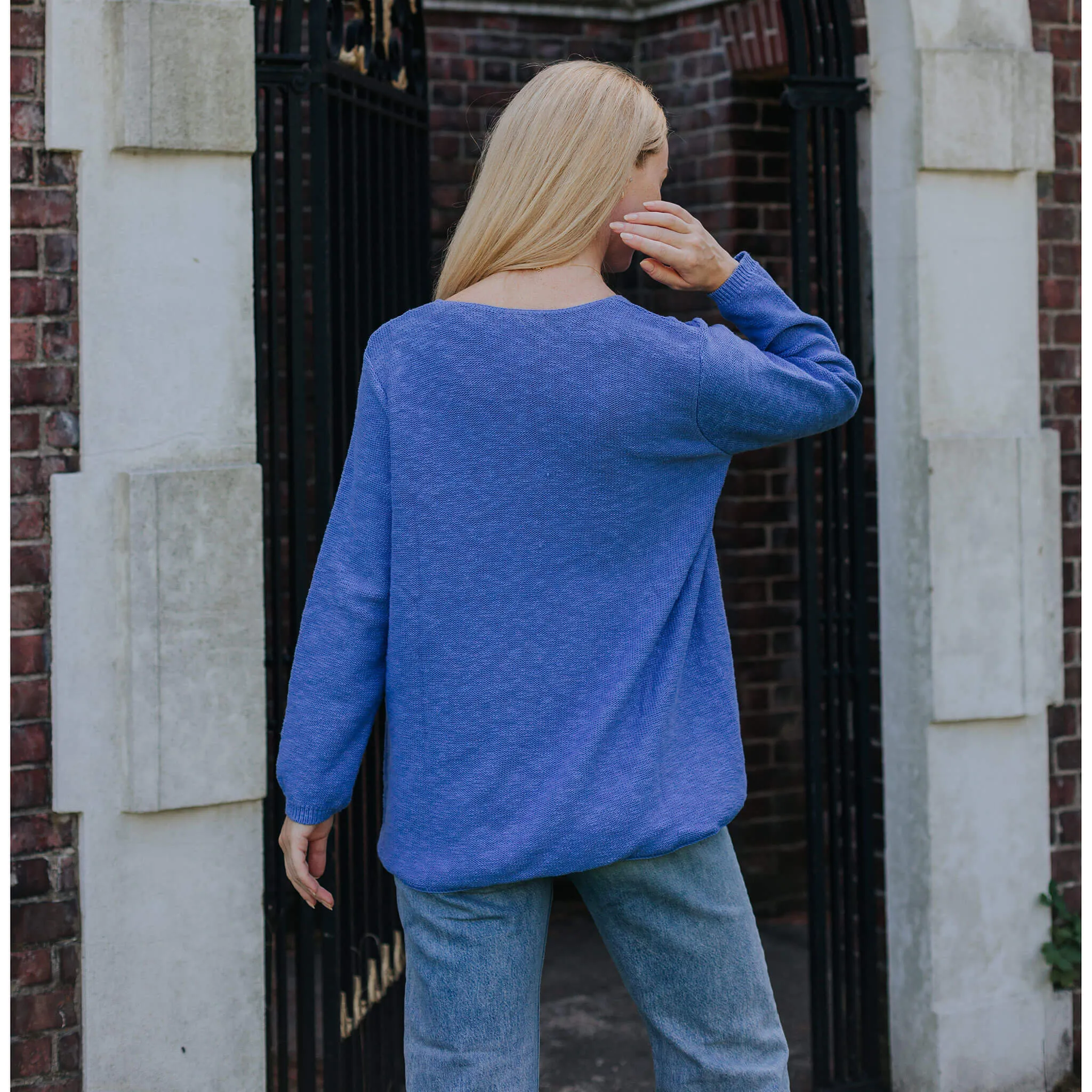 Avalin Front Seam Slub Crew Neck Sweater - Ocean