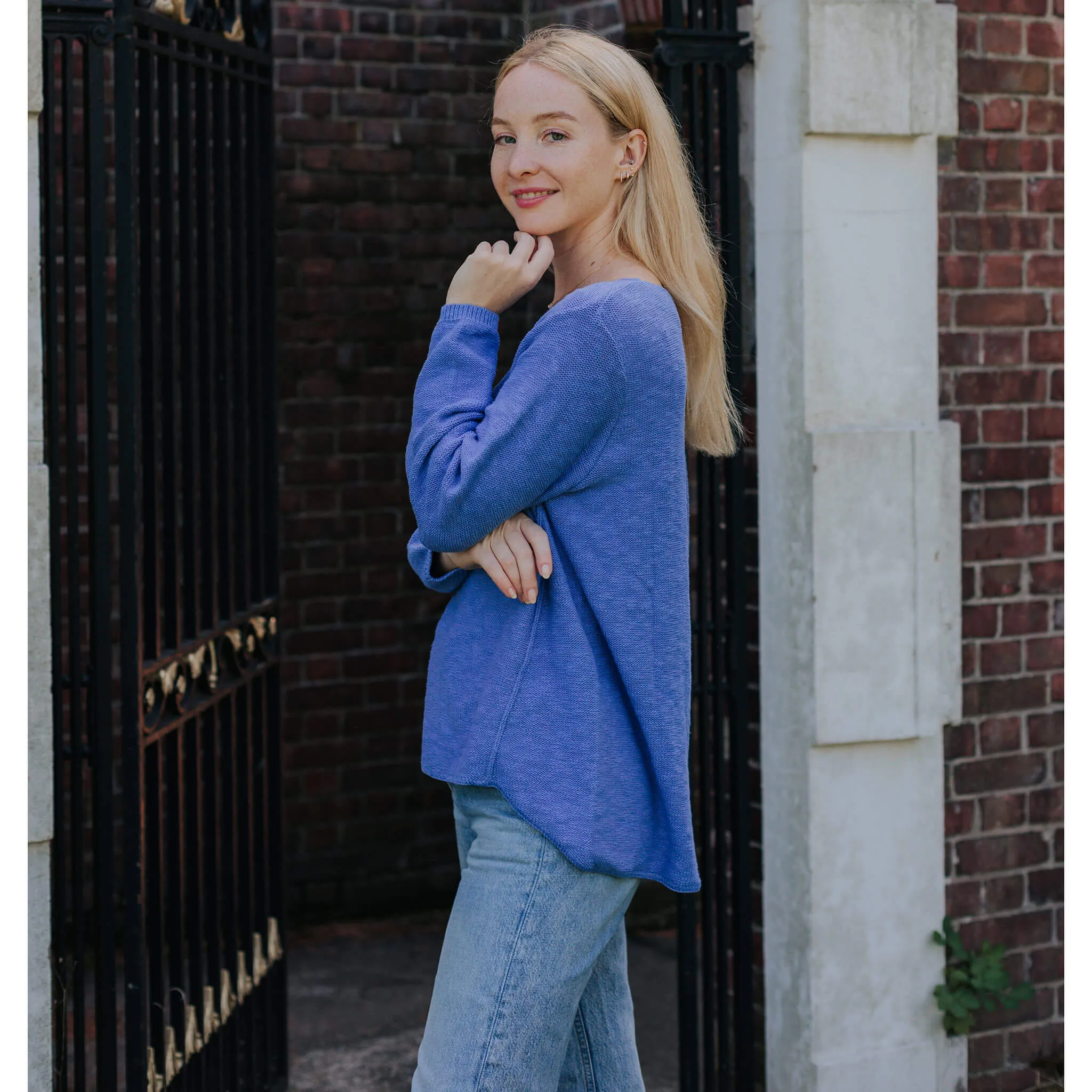 Avalin Front Seam Slub Crew Neck Sweater - Ocean