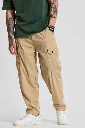 Beige Relaxed Fit Corduroy Cargo Pants