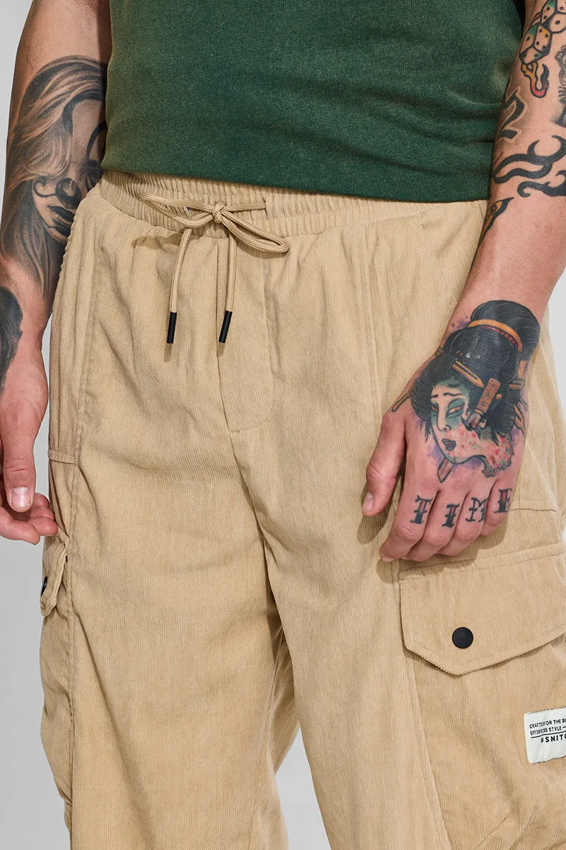 Beige Relaxed Fit Corduroy Cargo Pants