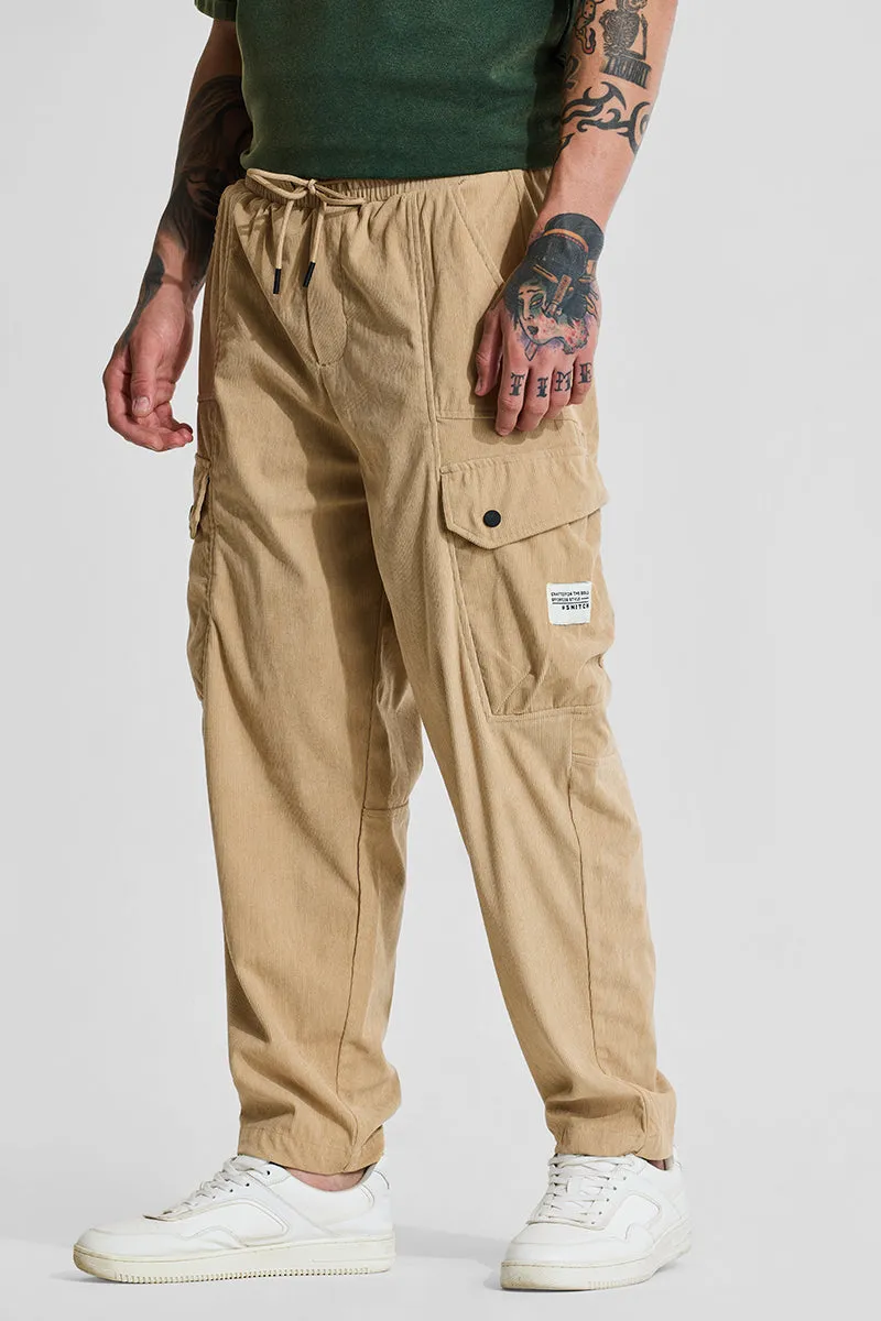 Beige Relaxed Fit Corduroy Cargo Pants