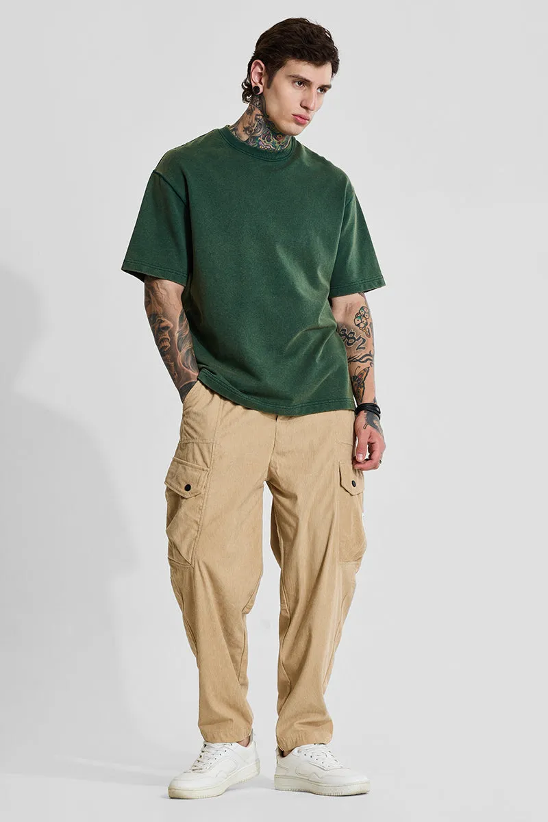 Beige Relaxed Fit Corduroy Cargo Pants