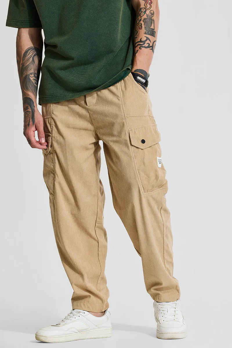 Beige Relaxed Fit Corduroy Cargo Pants