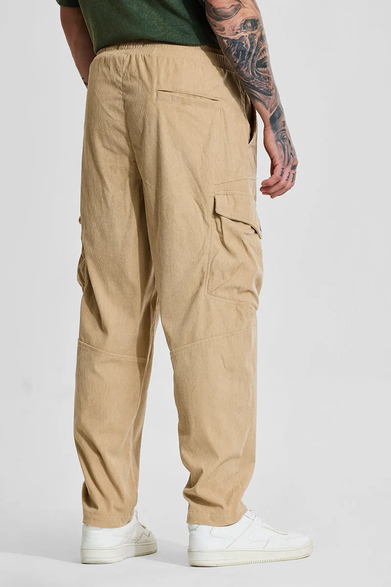 Beige Relaxed Fit Corduroy Cargo Pants