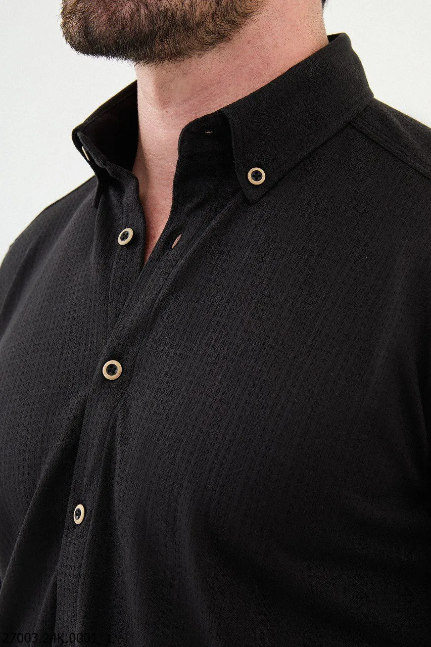 Black Geometric Textured Men's Shirt.
