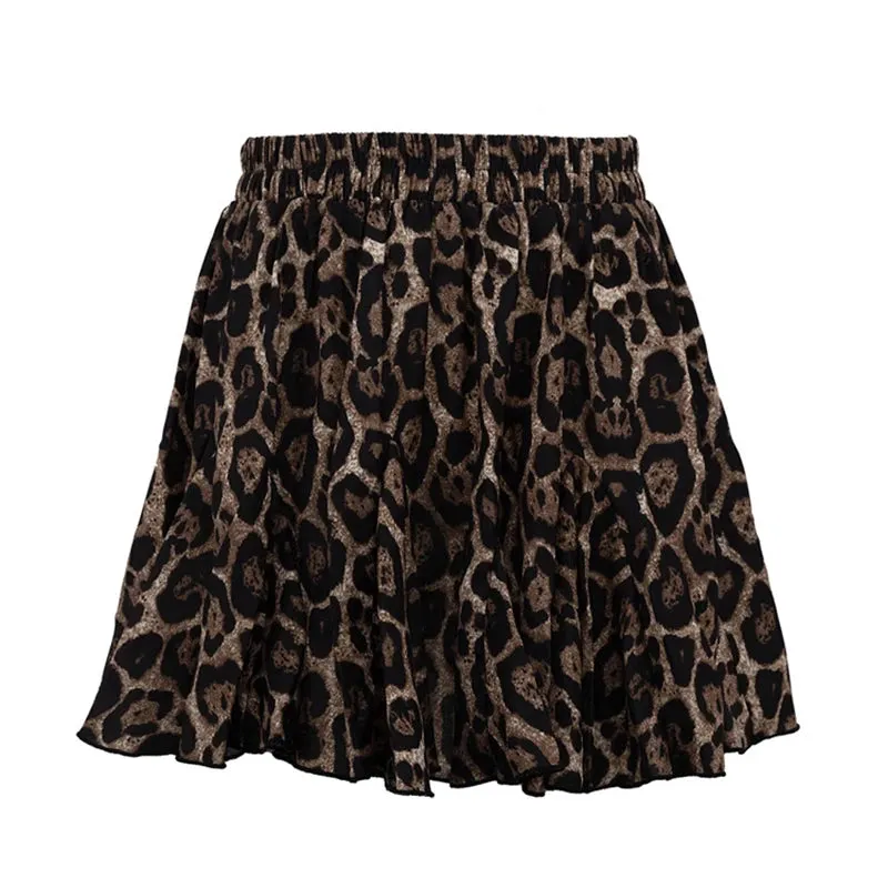 Bonnyshow Fashion Brown Leopard Print Skirts For Women Casual New High Waisted Pleated Skirts Elegant Slim Mini Skirt Streetwear