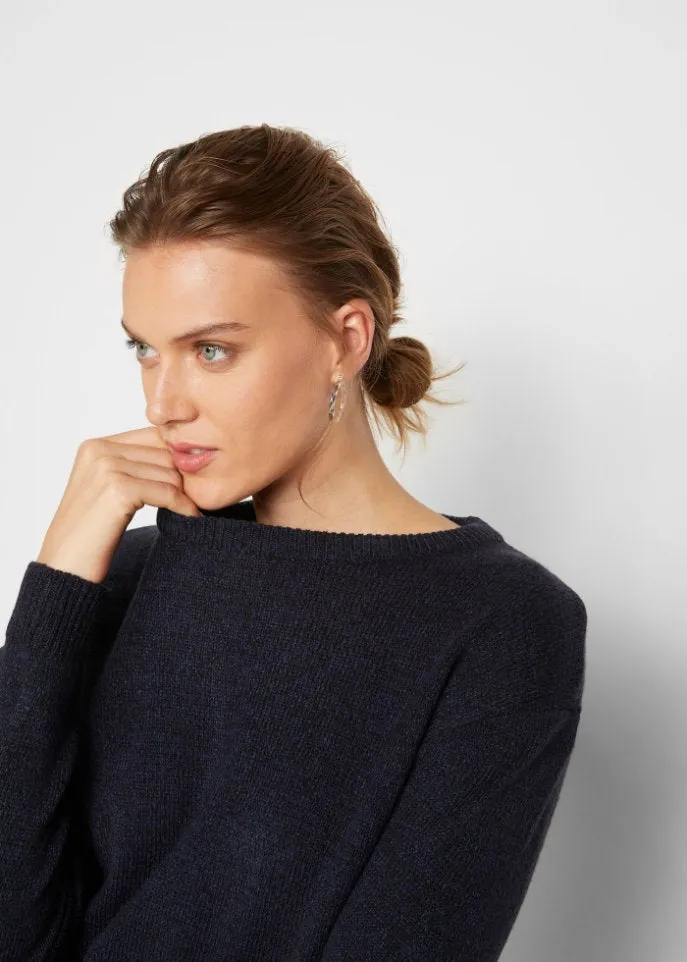 Bpc Bonprix Collection Melange Knitted Crew Neck Sweater, Blue
