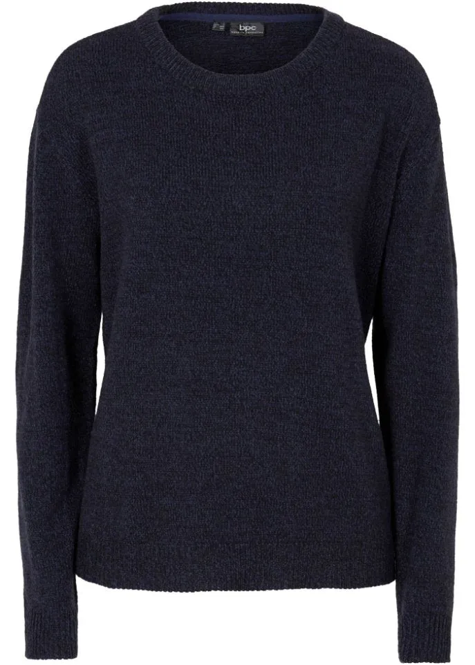 Bpc Bonprix Collection Melange Knitted Crew Neck Sweater, Blue