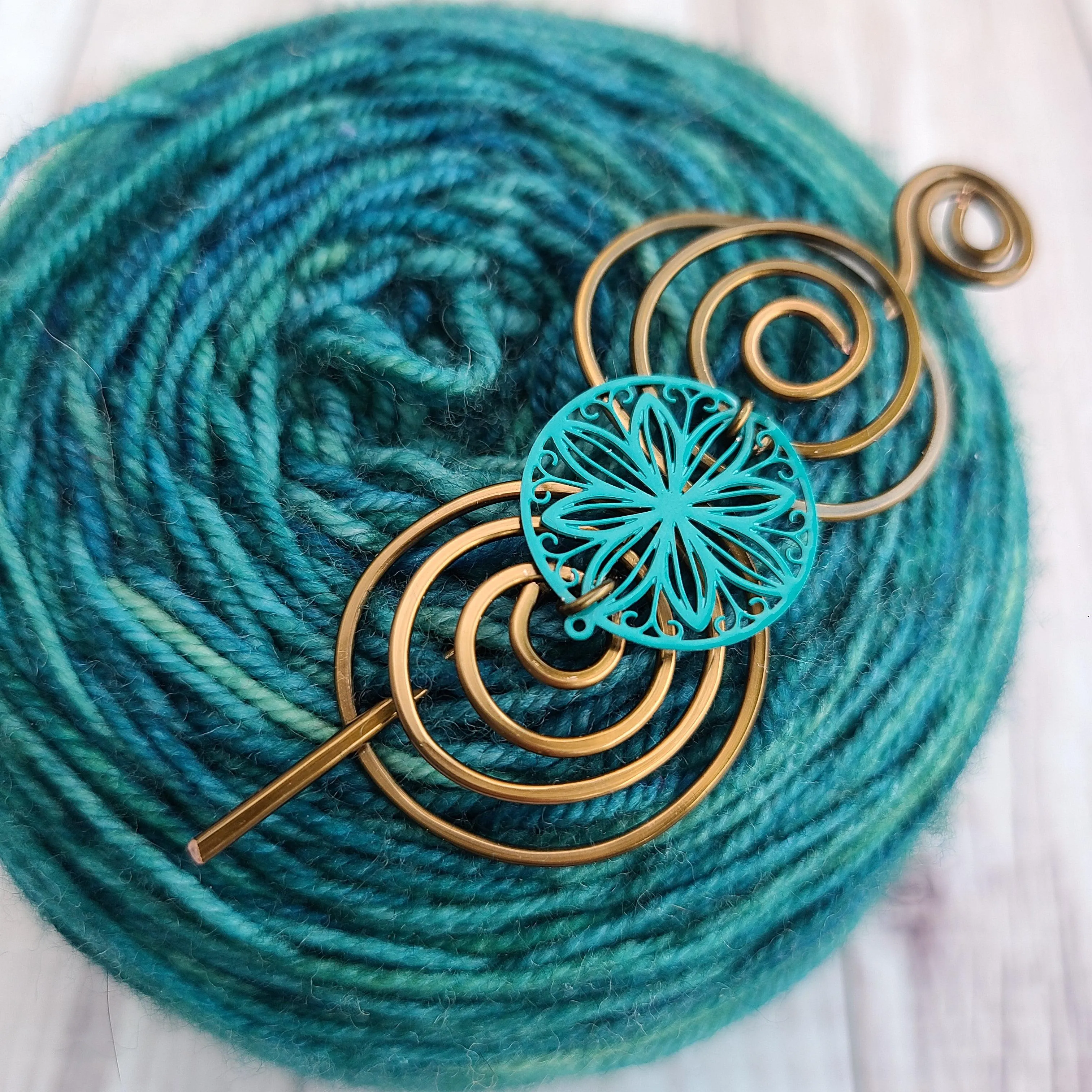 Clearance - Teal Flower Shawl Pin - Charmed Silver or Vintage Bronze