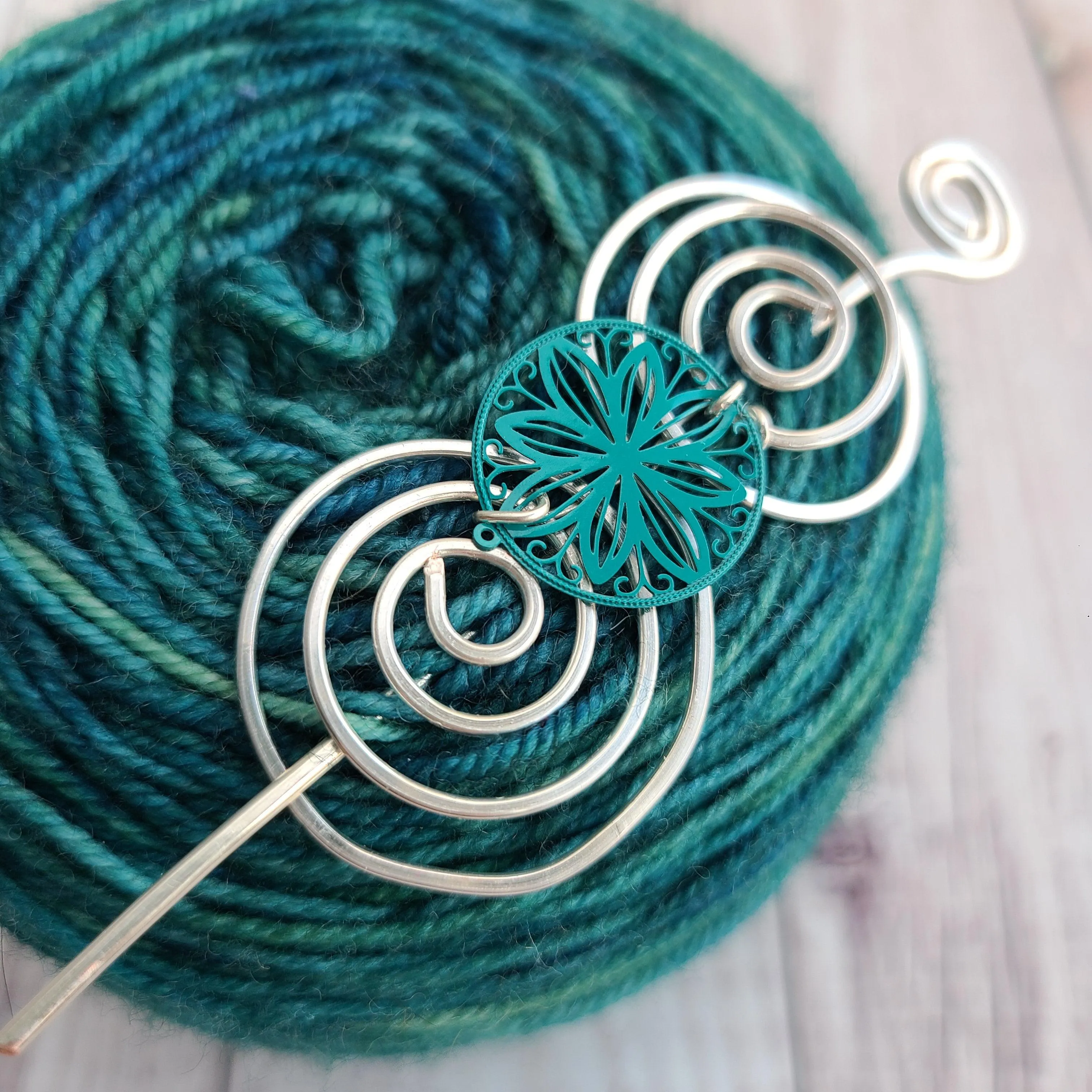 Clearance - Teal Flower Shawl Pin - Charmed Silver or Vintage Bronze