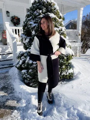 Colorblock Belted Cardigan- Black/Tan