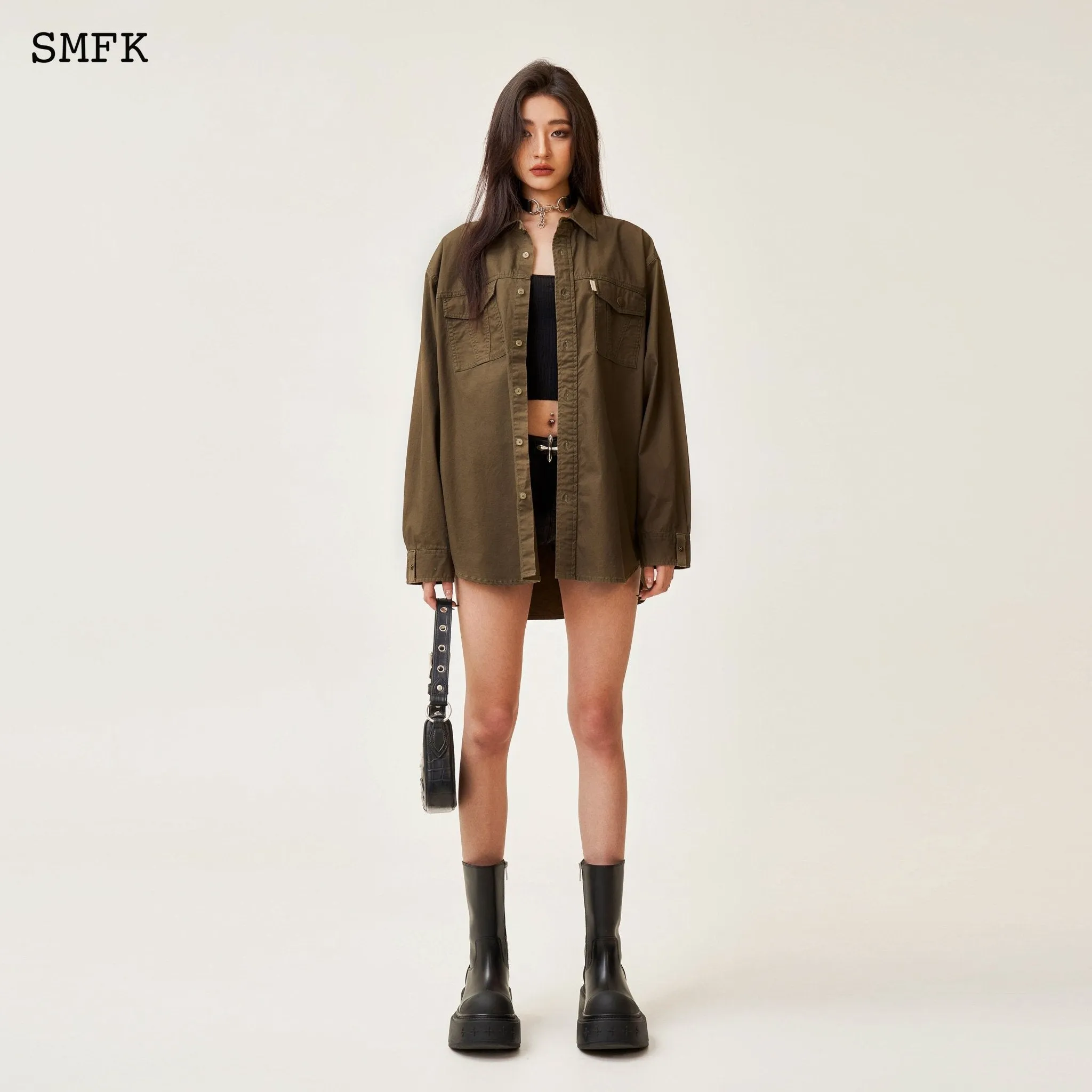 Compass Classic Loose Workwear Shirt Army Green