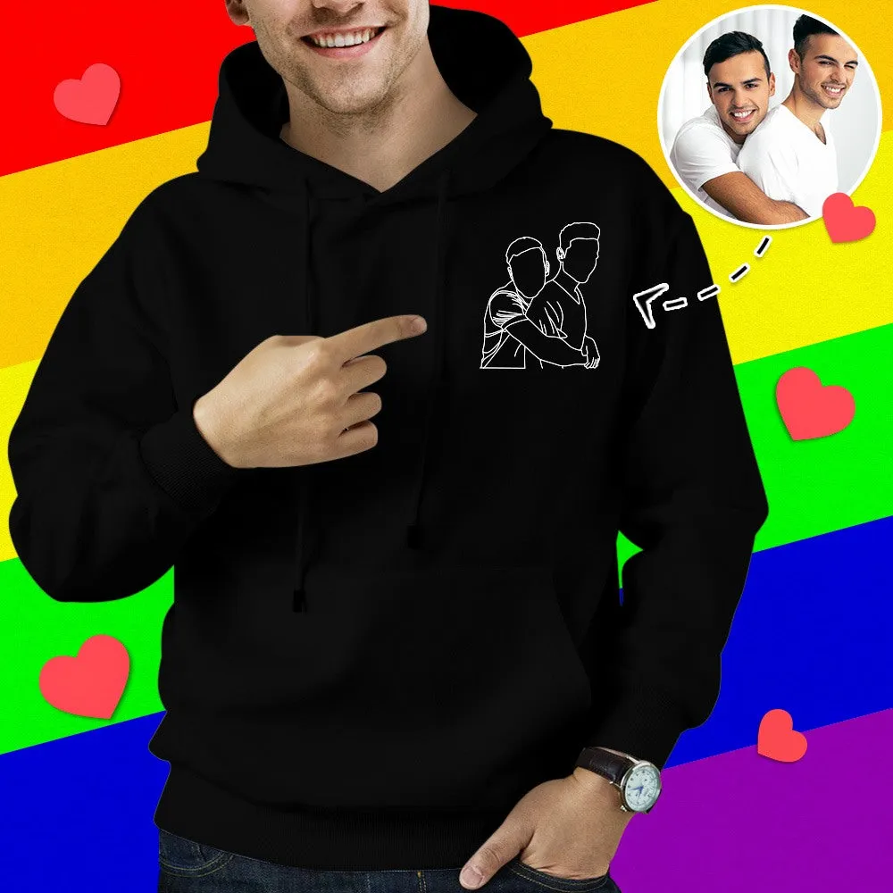 Custom Embroidered Hoodies Outline Photo Sweatshirt Gifts for Soulmate 7 Colours Available