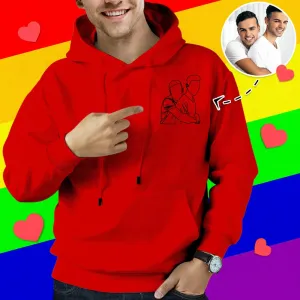 Custom Embroidered Hoodies Outline Photo Sweatshirt Gifts for Soulmate 7 Colours Available