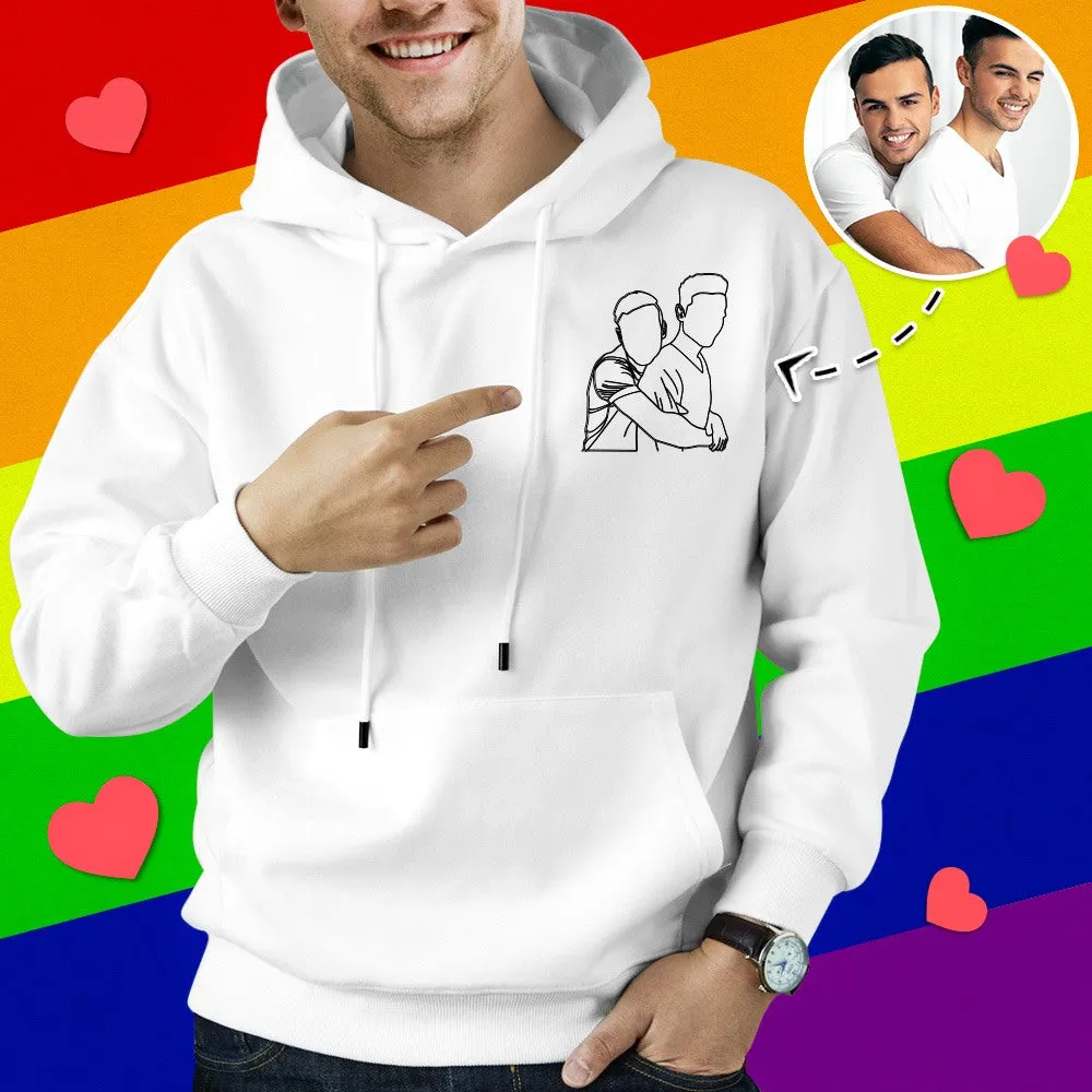 Custom Embroidered Hoodies Outline Photo Sweatshirt Gifts for Soulmate 7 Colours Available