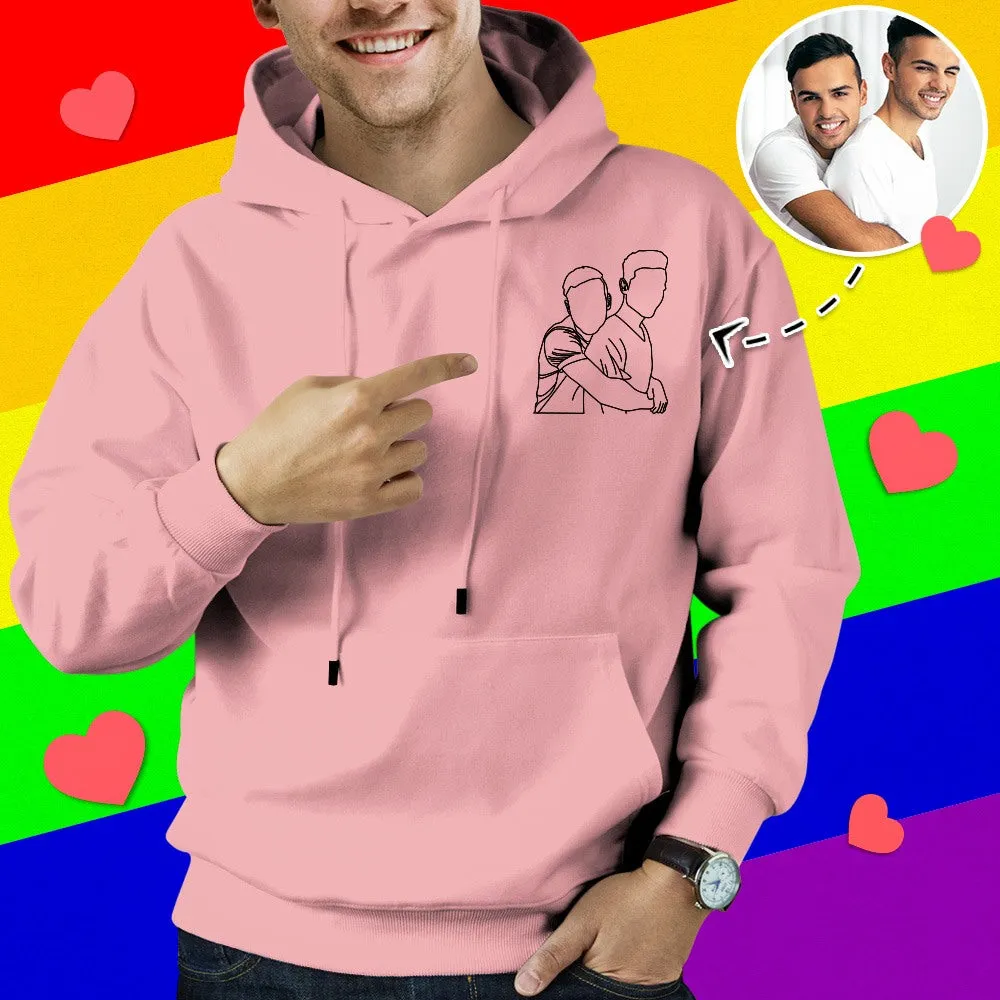 Custom Embroidered Hoodies Outline Photo Sweatshirt Gifts for Soulmate 7 Colours Available