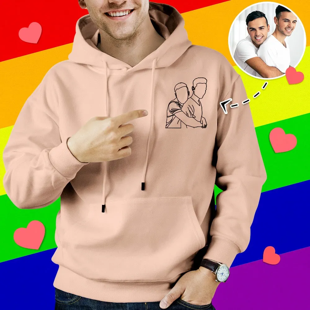 Custom Embroidered Hoodies Outline Photo Sweatshirt Gifts for Soulmate 7 Colours Available