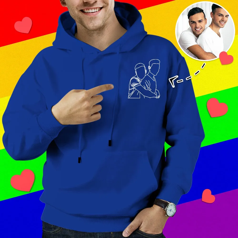 Custom Embroidered Hoodies Outline Photo Sweatshirt Gifts for Soulmate 7 Colours Available