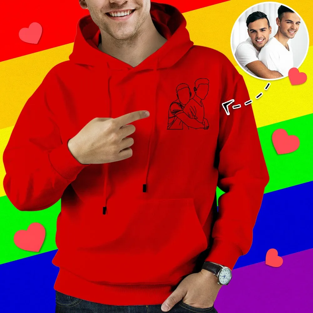 Custom Embroidered Hoodies Outline Photo Sweatshirt Gifts for Soulmate 7 Colours Available