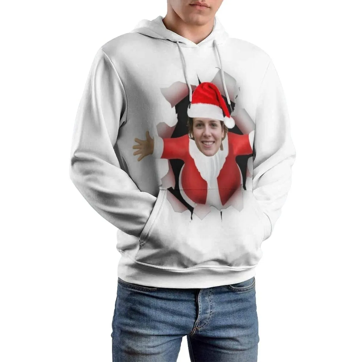 Custom Face Hoodie Santa Claus Plus Size Design Your Own Hoodie Personalized Photo Unisex Loose Hoodie Custom Top Outfits for Christmas