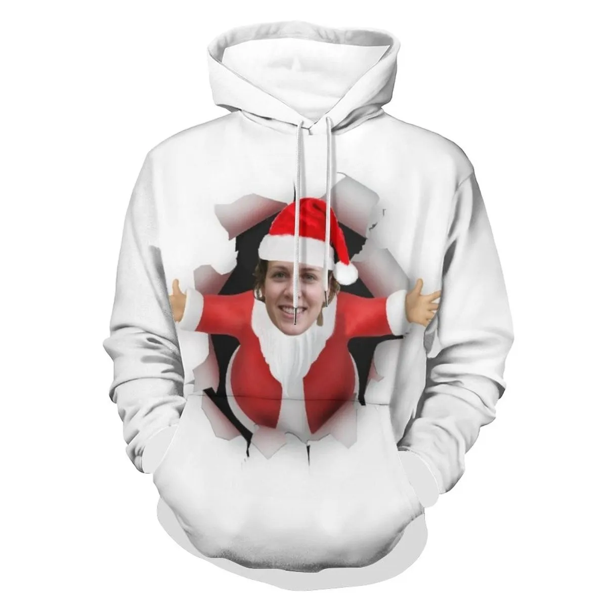 Custom Face Hoodie Santa Claus Plus Size Design Your Own Hoodie Personalized Photo Unisex Loose Hoodie Custom Top Outfits for Christmas