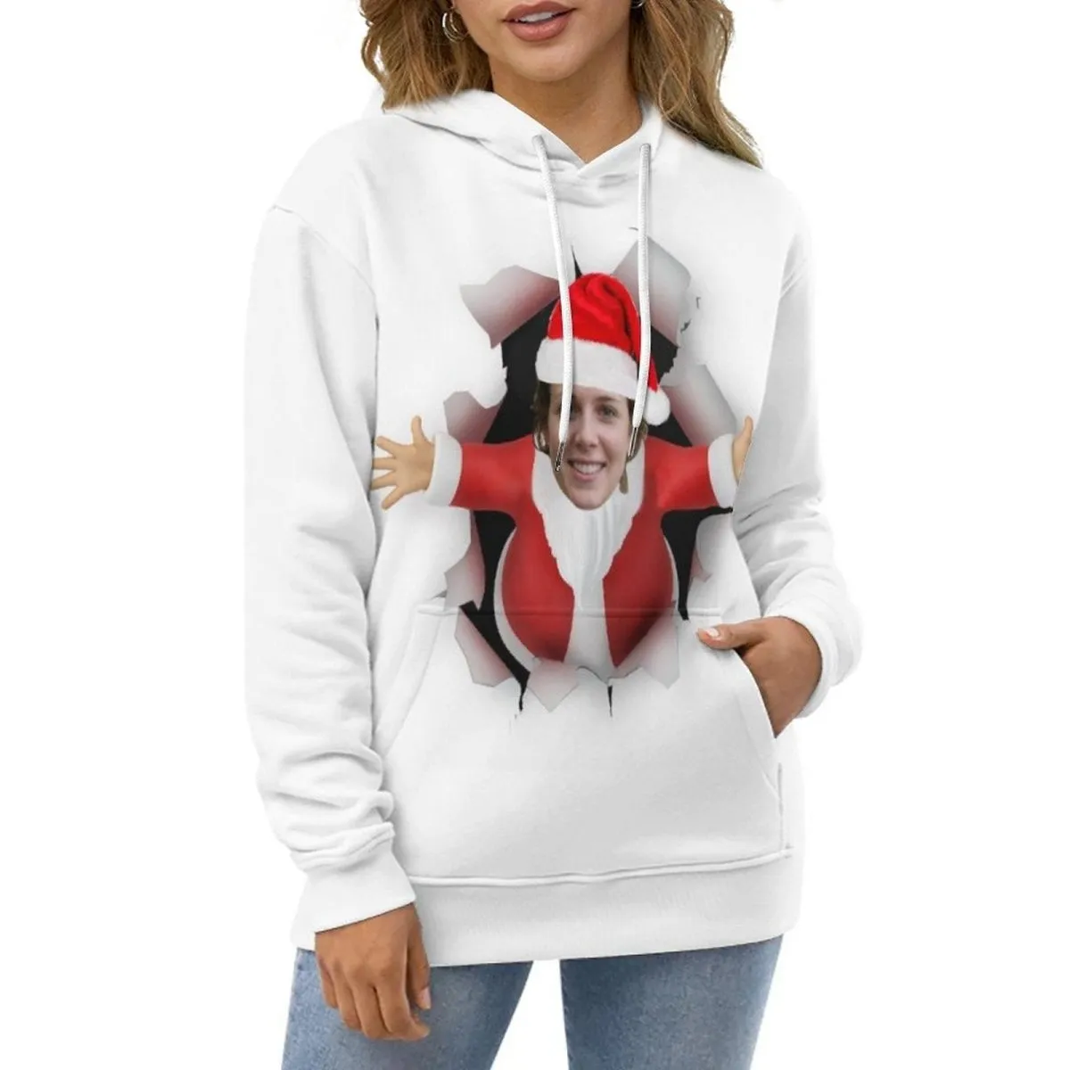 Custom Face Hoodie Santa Claus Plus Size Design Your Own Hoodie Personalized Photo Unisex Loose Hoodie Custom Top Outfits for Christmas