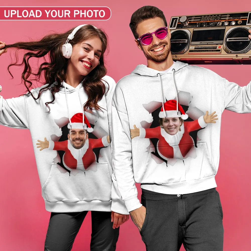Custom Face Hoodie Santa Claus Plus Size Design Your Own Hoodie Personalized Photo Unisex Loose Hoodie Custom Top Outfits for Christmas