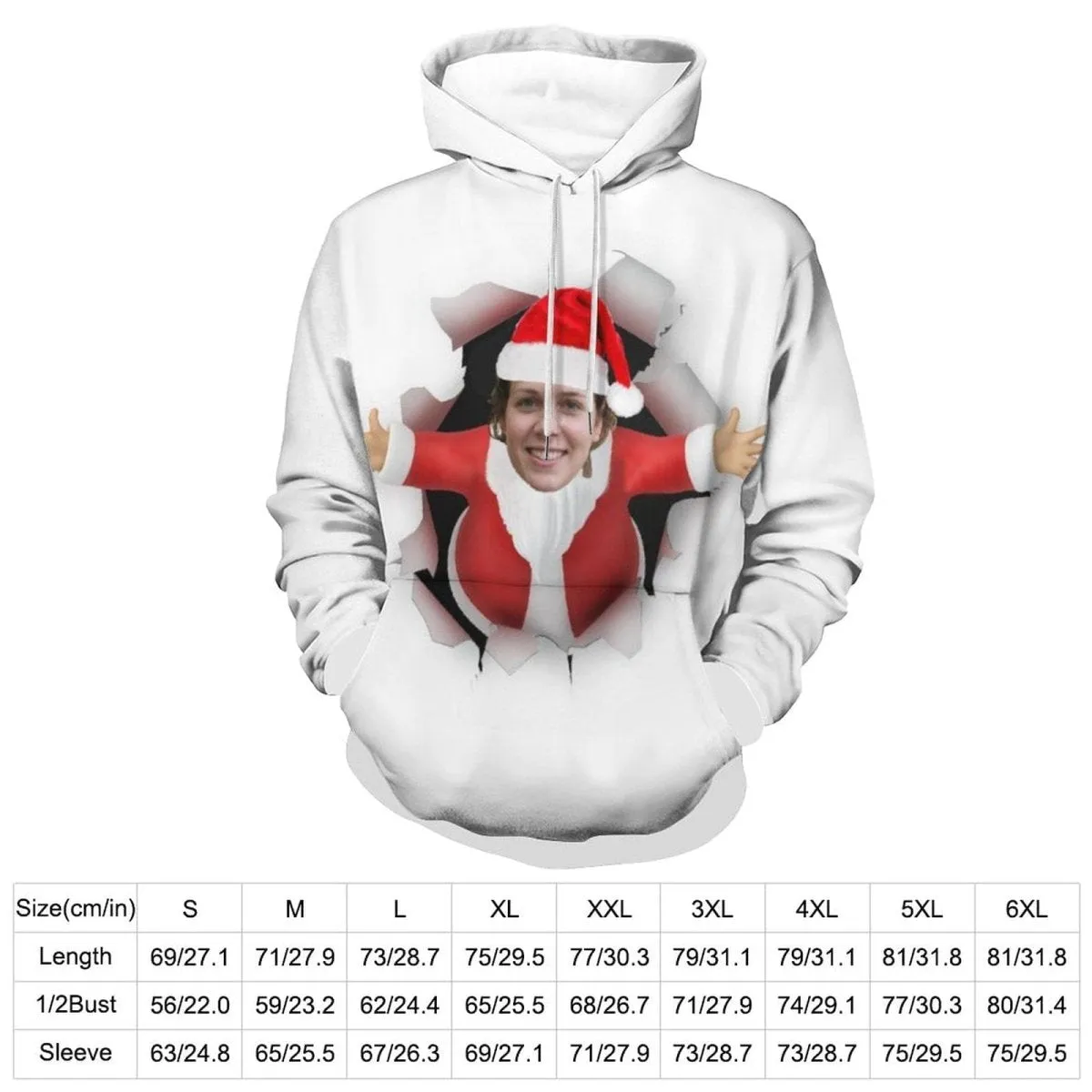 Custom Face Hoodie Santa Claus Plus Size Design Your Own Hoodie Personalized Photo Unisex Loose Hoodie Custom Top Outfits for Christmas