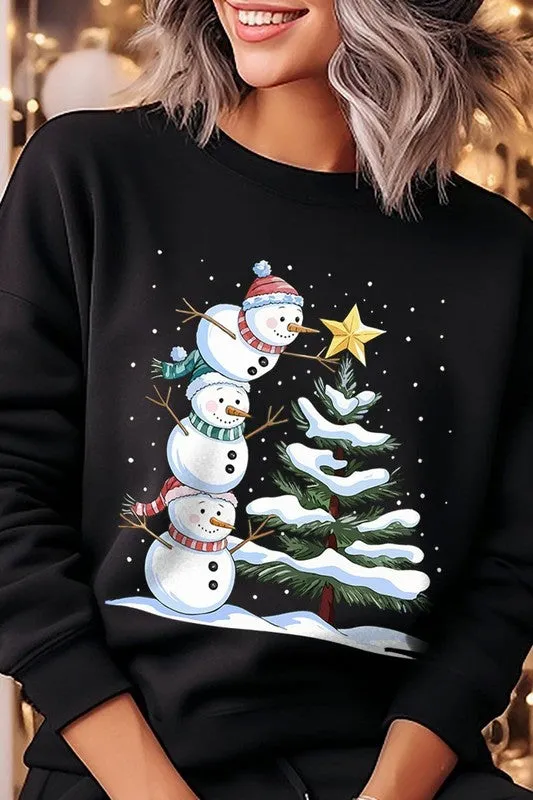 Cute Christmas Snowman Graphic Fleece Sweatshirt