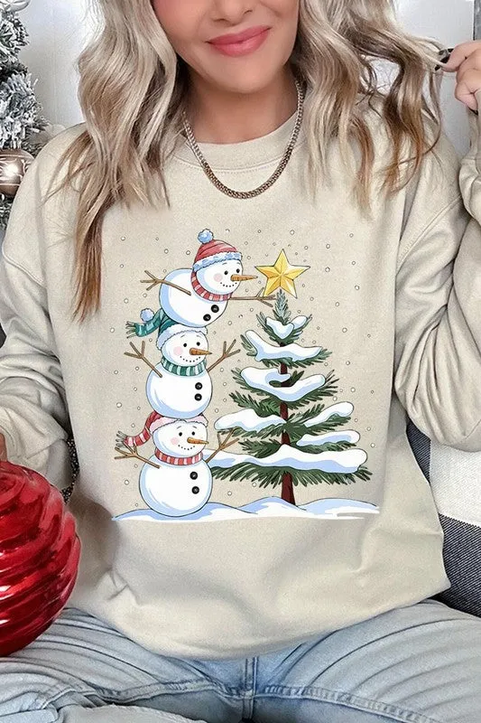 Cute Christmas Snowman Graphic Fleece Sweatshirt
