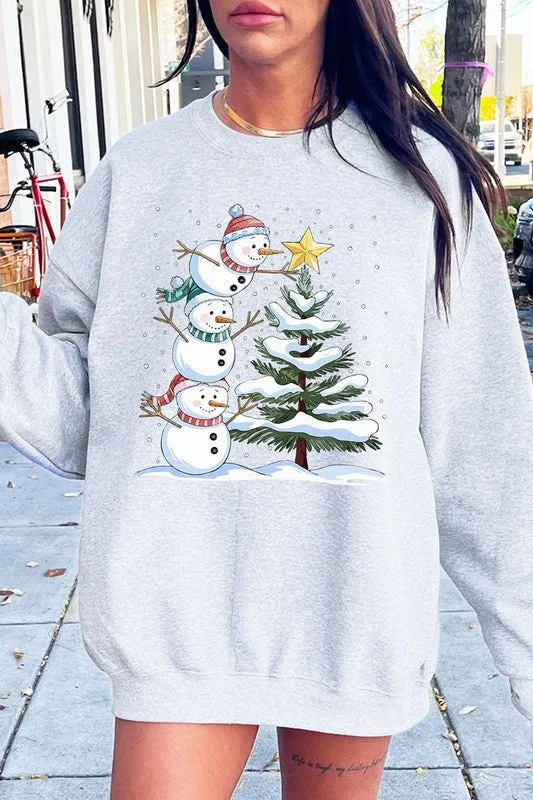 Cute Christmas Snowman Graphic Fleece Sweatshirt