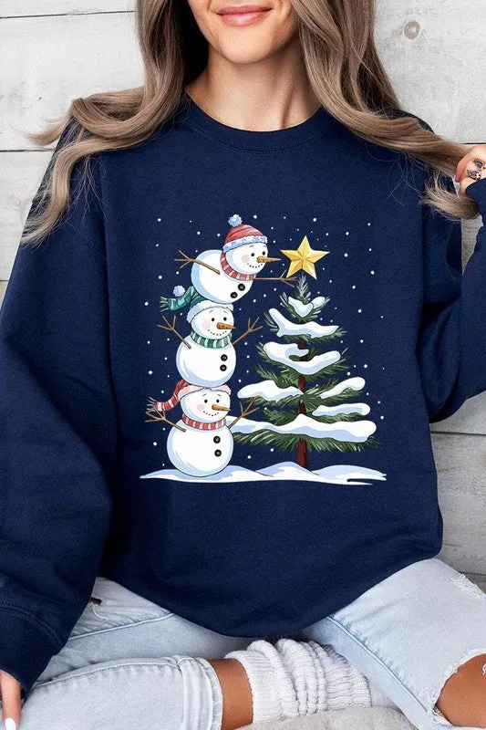 Cute Christmas Snowman Graphic Fleece Sweatshirt