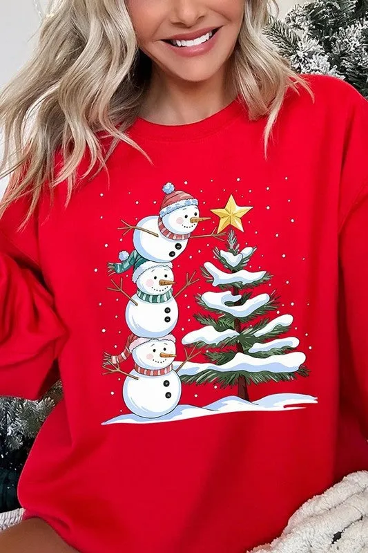 Cute Christmas Snowman Graphic Fleece Sweatshirt