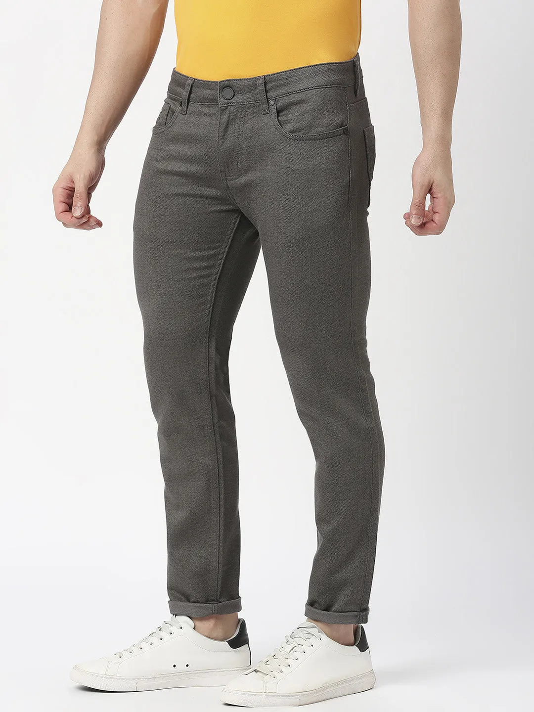 Dark Grey Slim Tapered Cotton Stretch Jeans