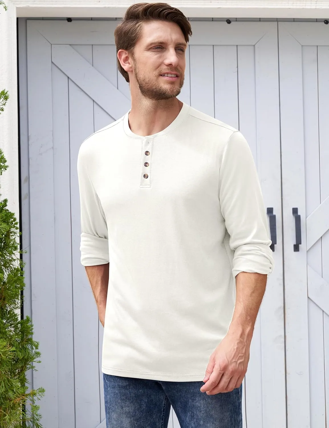 Derminpro Men's Henley Cotton Casual Short/Long Sleeve Lightweight Button T-Shirts