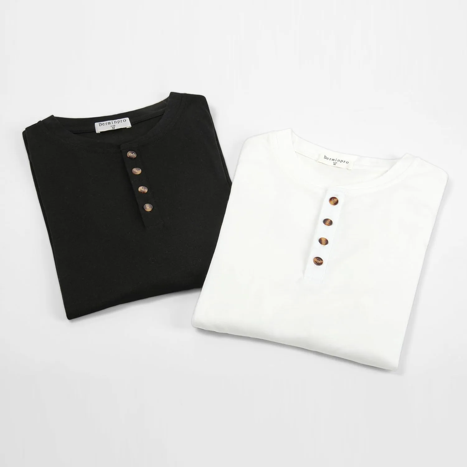 Derminpro Men's Henley Cotton Casual Short/Long Sleeve Lightweight Button T-Shirts