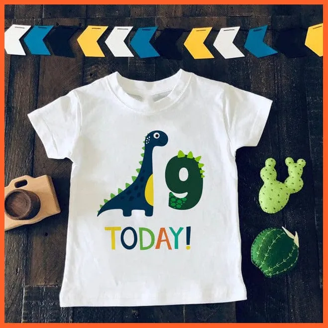 Dinosaur Birthday Number Cartoon Tee Tops | Children Animal Funny Kids T-Shirt