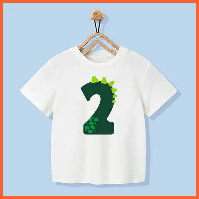 Dinosaur Birthday Number Cartoon Tee Tops | Children Animal Funny Kids T-Shirt
