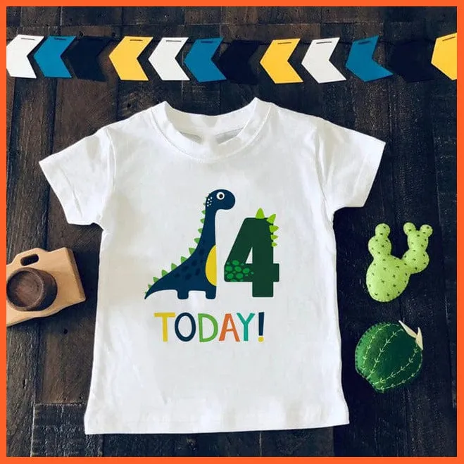 Dinosaur Birthday Number Cartoon Tee Tops | Children Animal Funny Kids T-Shirt