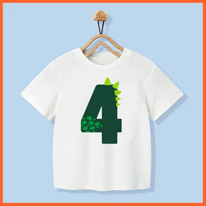 Dinosaur Birthday Number Cartoon Tee Tops | Children Animal Funny Kids T-Shirt
