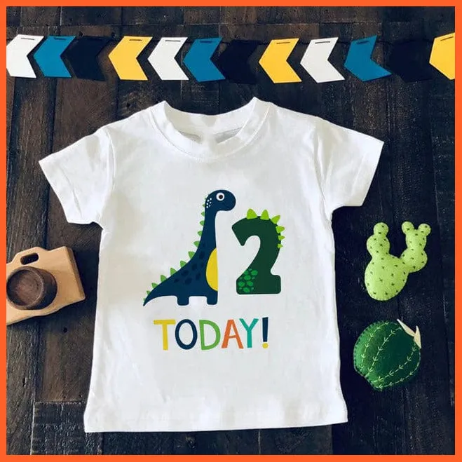 Dinosaur Birthday Number Cartoon Tee Tops | Children Animal Funny Kids T-Shirt