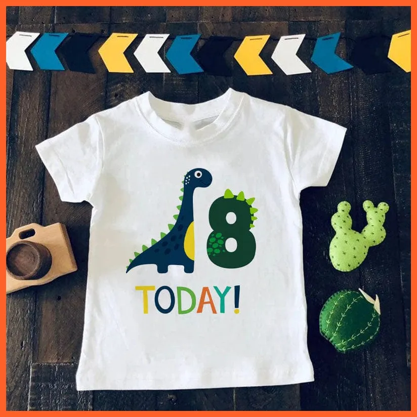 Dinosaur Birthday Number Cartoon Tee Tops | Children Animal Funny Kids T-Shirt