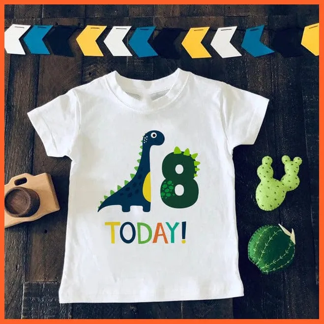Dinosaur Birthday Number Cartoon Tee Tops | Children Animal Funny Kids T-Shirt